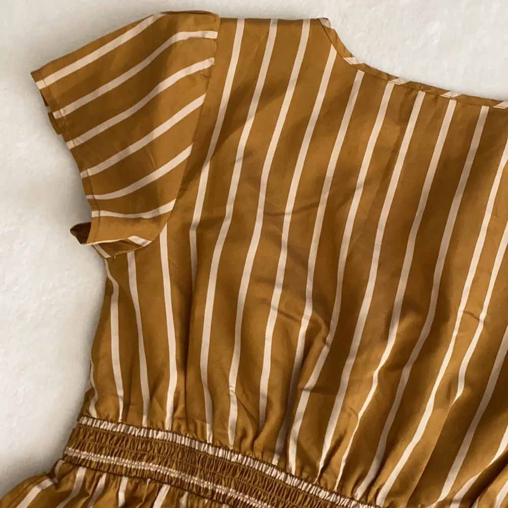 Loft Beach | V-Neck Striped Tie Front Keyhole Short Sleeve Peplum Top (XXS/00) - Picture 13 of 16